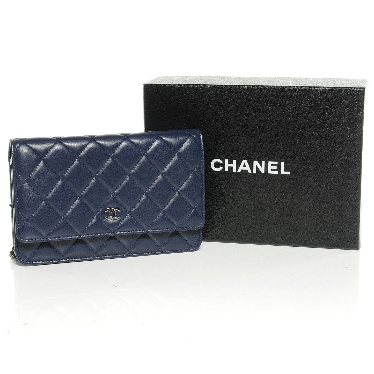 Lambskin Wallet On Chain WOC Navy