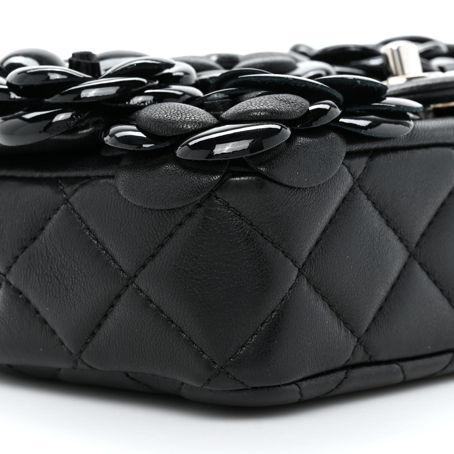 Chanel Lambskin Patent Mini Camellia Flap Black 9 of 10