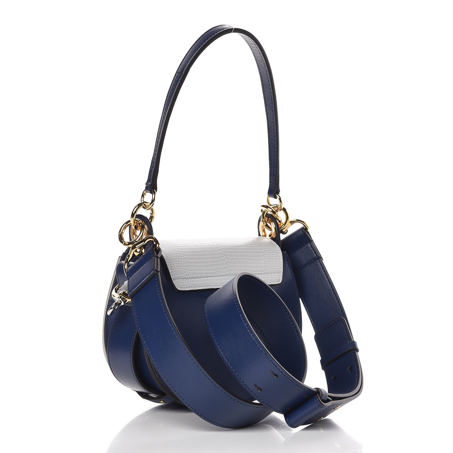 Chloe Shiny Calfskin Crocodile Embossed Small Tess Bag Blue Brown 3 of 9