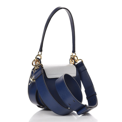 Chloe Shiny Calfskin Crocodile Embossed Small Tess Bag Blue Brown 3 of 9