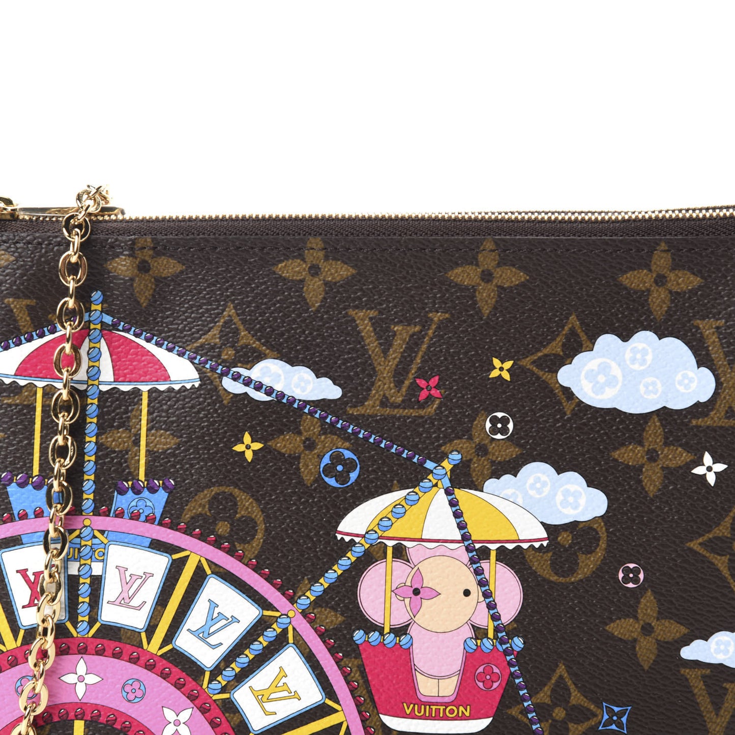 Monogram 2020 Christmas Animation Big Wheel Double Zip Pochette Rose Ballerine