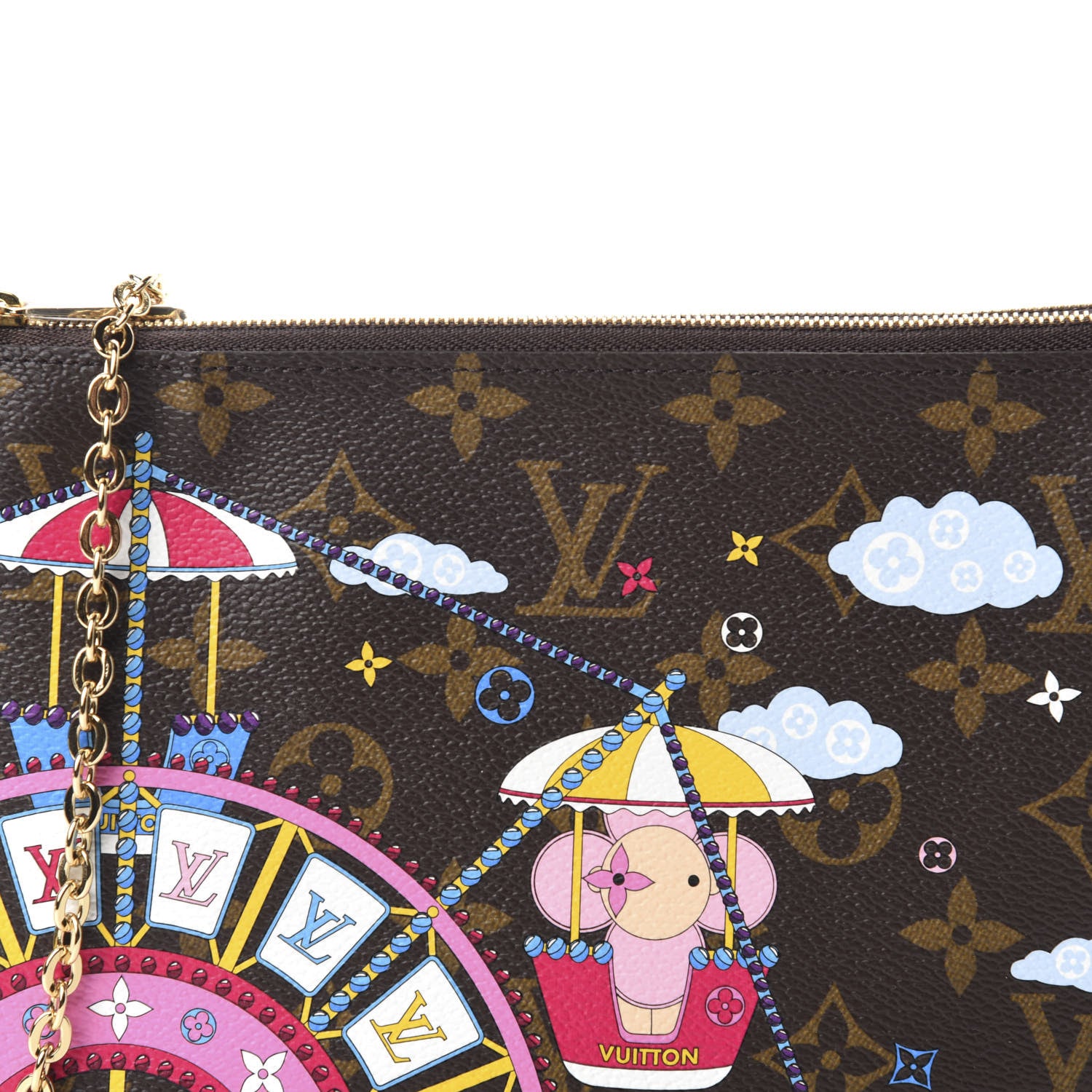 Louis Vuitton Monogram 2020 Christmas Animation Big Wheel Double Zip Pochette Rose Ballerine 10 of 10