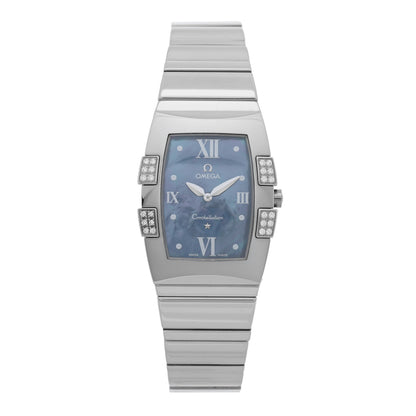 Omega Stainless Steel Diamond Blue Mother of Pearl 25mm Constellation Quadrella Quartz Watch 1586.72.00 1 of 4