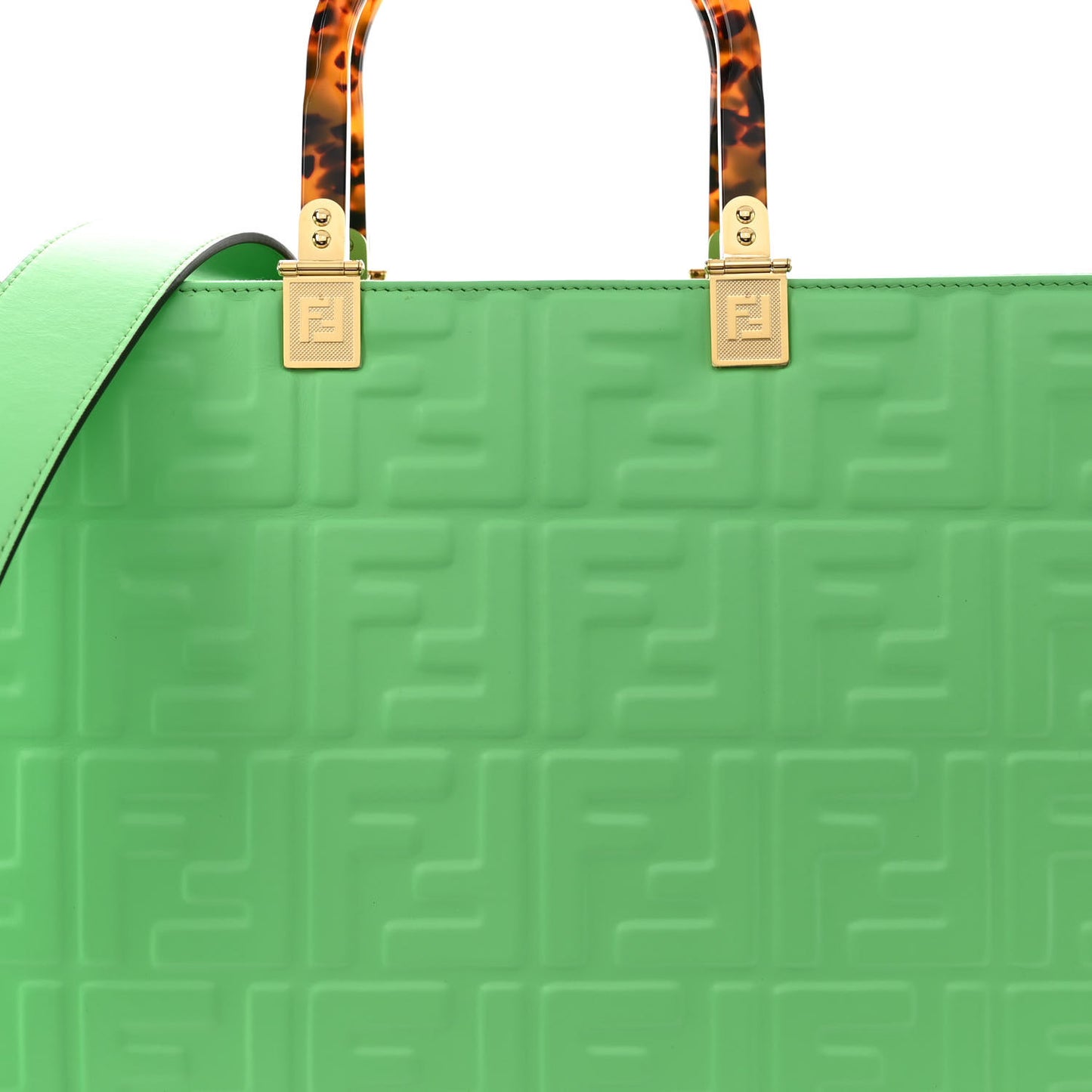 Vitello Plexiglass FF Embossed Medium Fendi Sunshine Shopper Tote Edamame