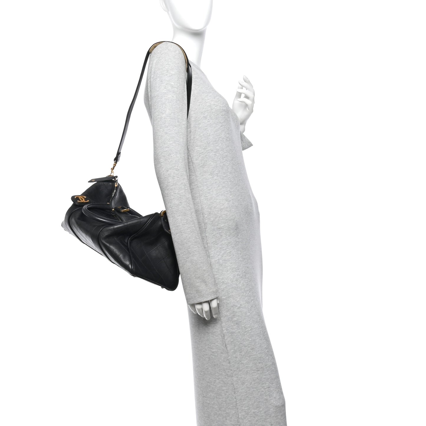 Calfskin Stitched Duffle Travel Bag Black