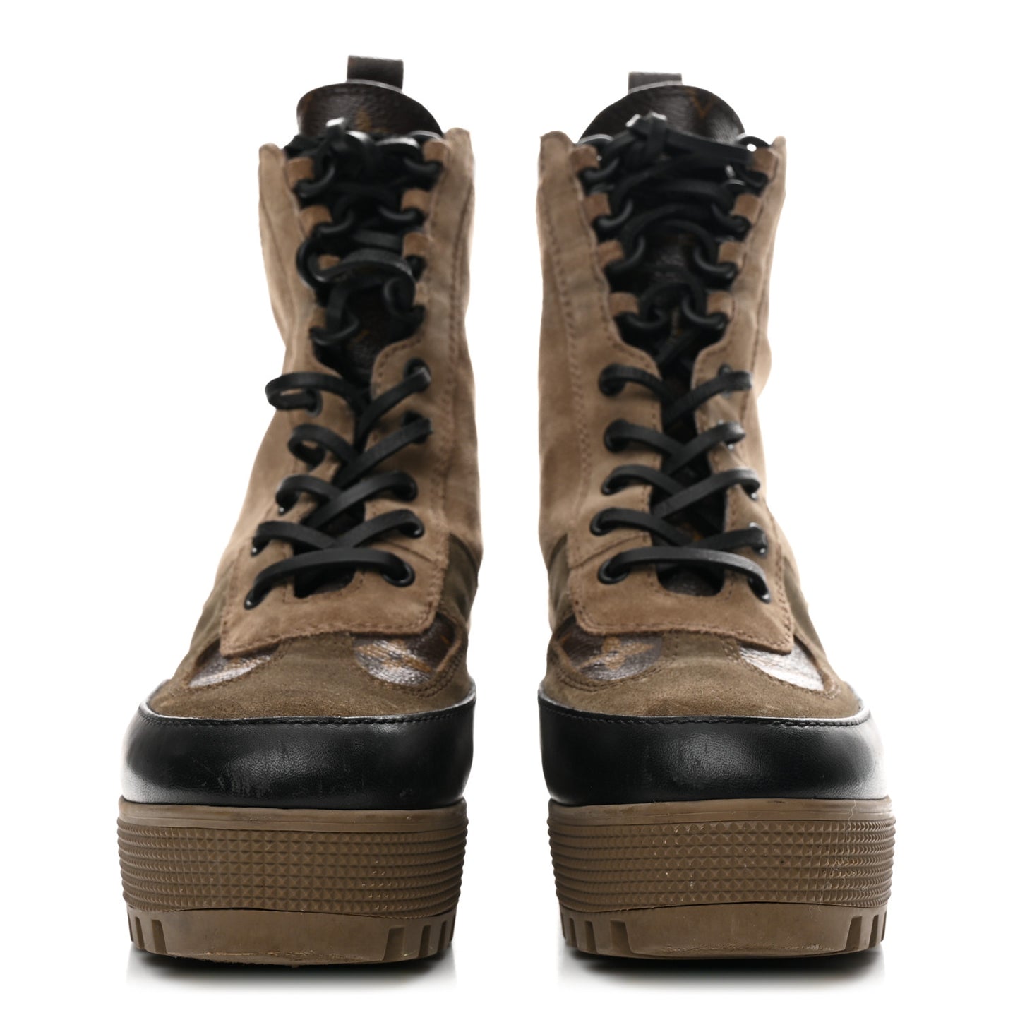 Suede Calfskin Monogram Laureate Platform Desert Boots 36 Taupe