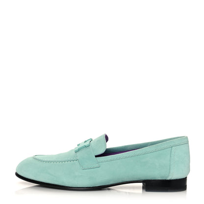 Hermes Suede Goatskin Paris Loafers 37.5 Vert d'eau 1 of 11