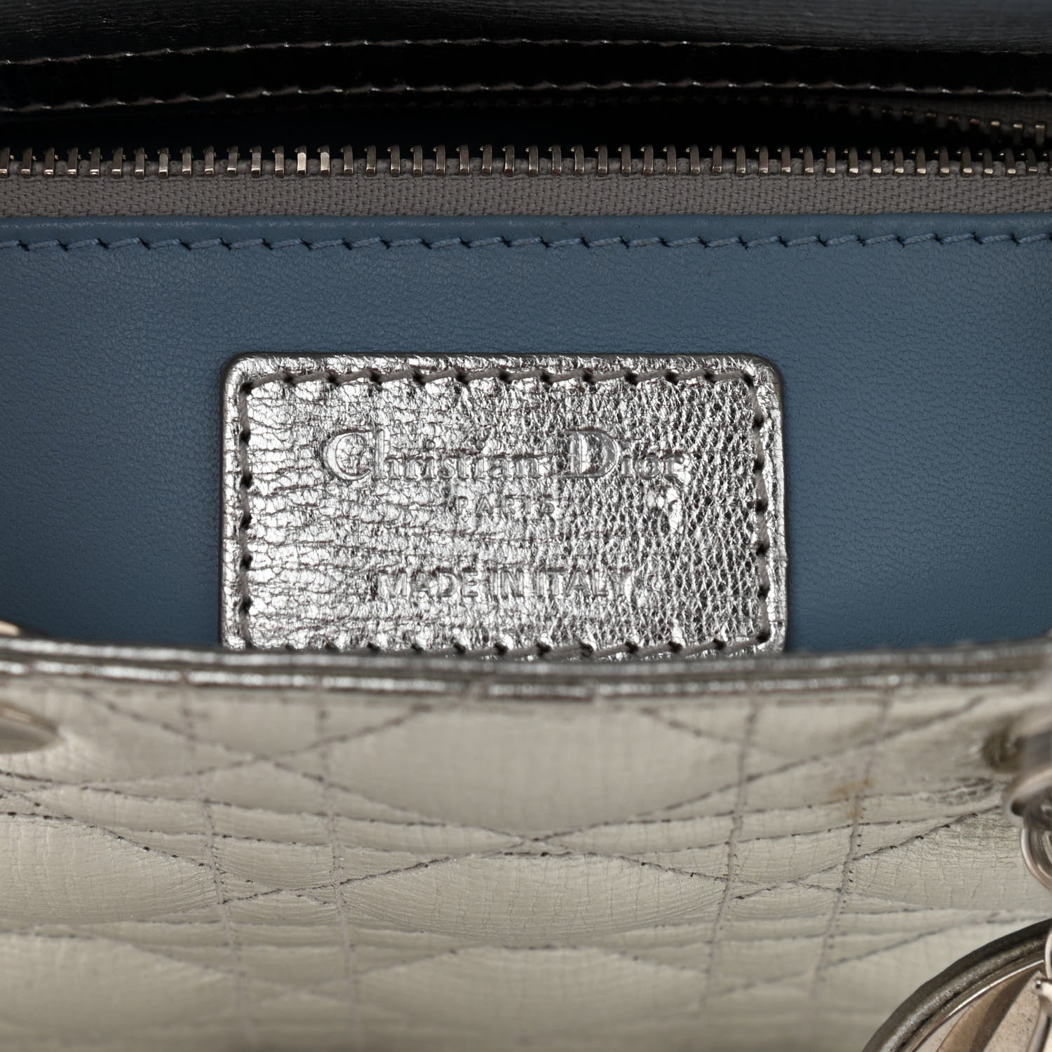 Christian Dior Metallic Grained Calfskin Cannage Small Lucky Badges My Lady Dior Silver 6 of 15