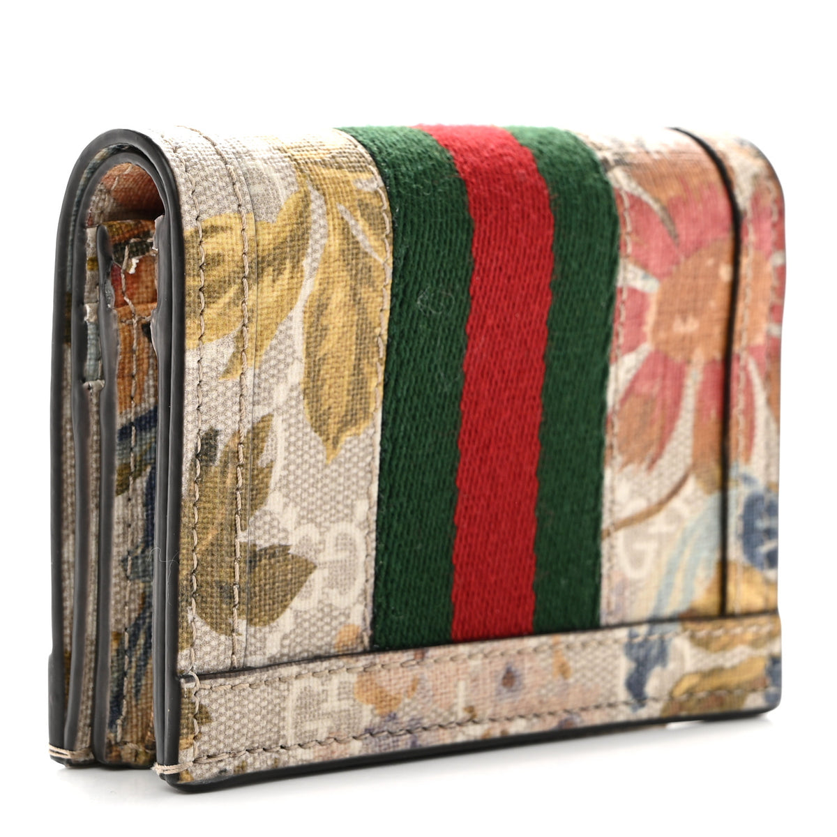 Gucci GG Supreme Monogram Water Flora Web Ophidia Card Case Beige White Multicolor 3 of 7