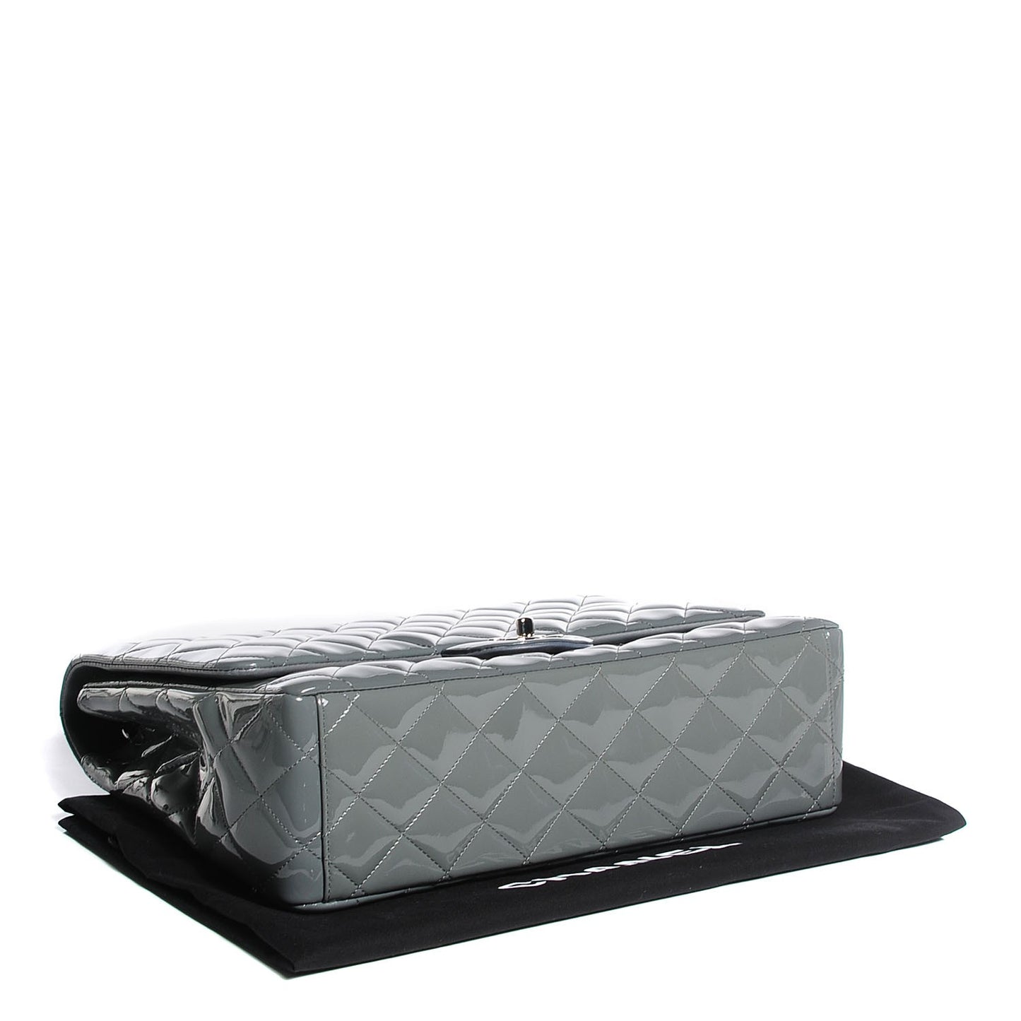 Patent Quilted Maxi Single Flap Grey