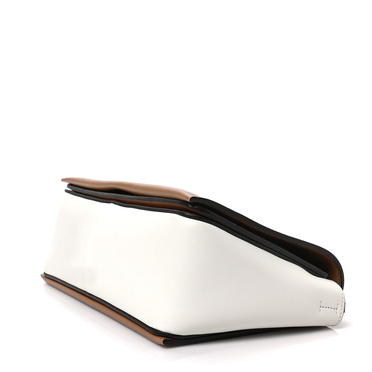 Shiny Smooth Calfskin Medium Frame Shoulder Bag Tan Optic White