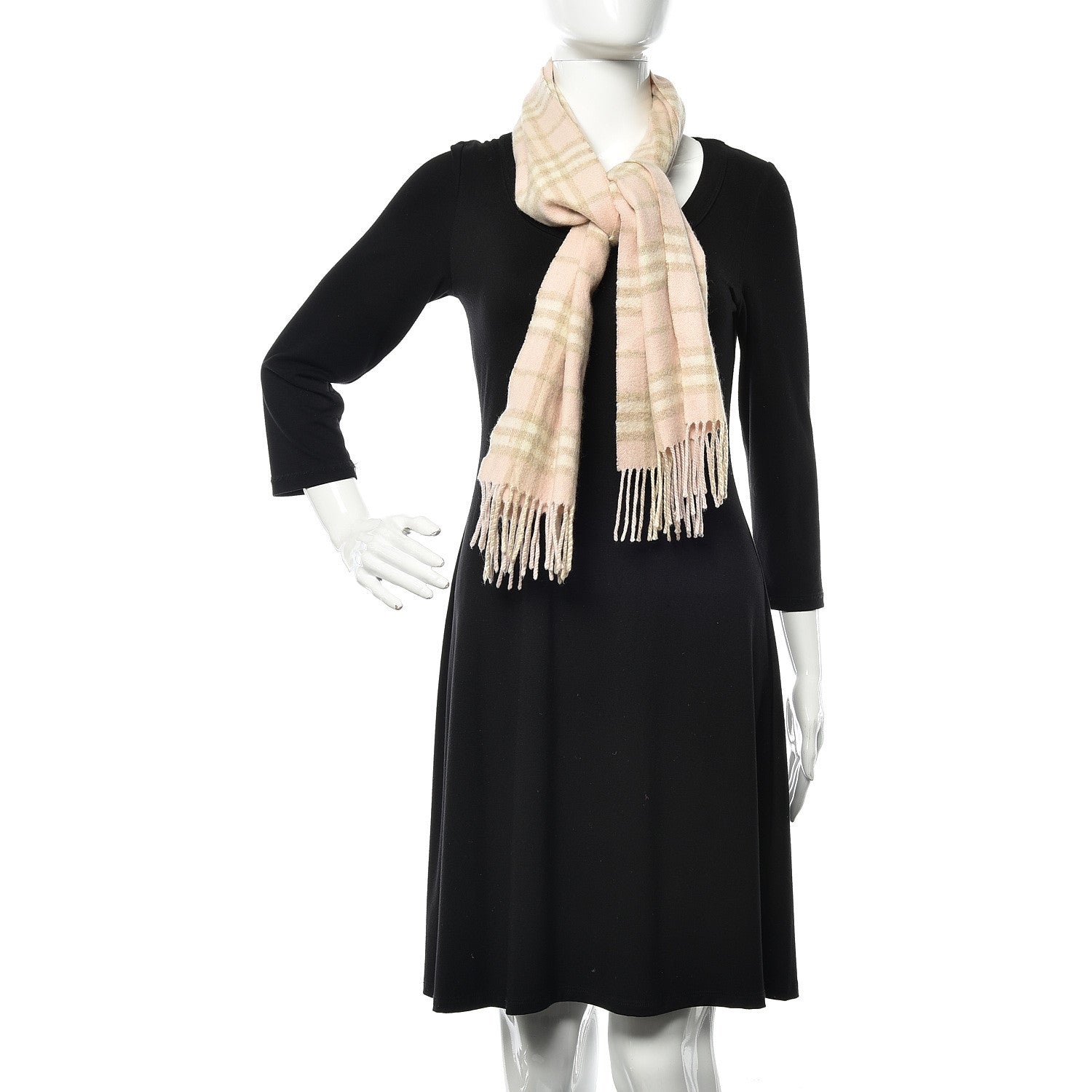 Burberry Cashmere Check Fringe Scarf Pink 2 of 4