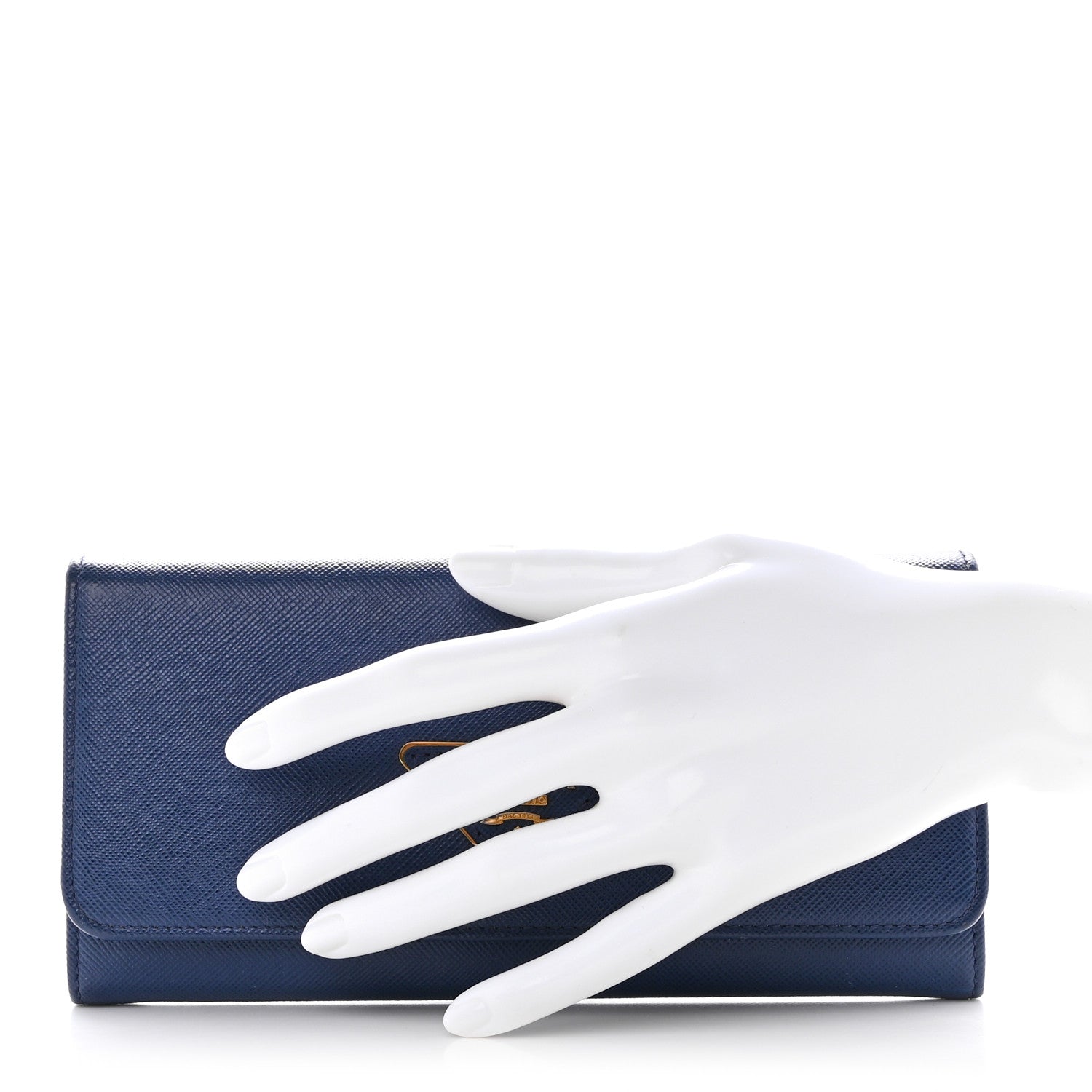Prada Saffiano Triangle Continental Flap Wallet Bleuette 2 of 14