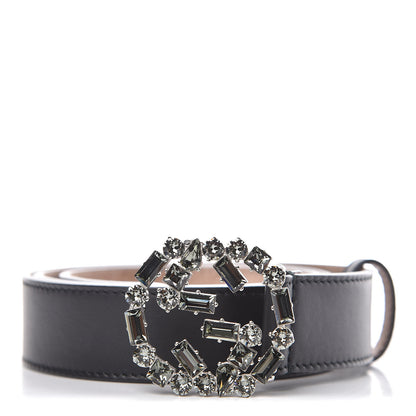 Gucci Calfskin Crystal Interlocking G Belt 80 32 Black 1 of 7