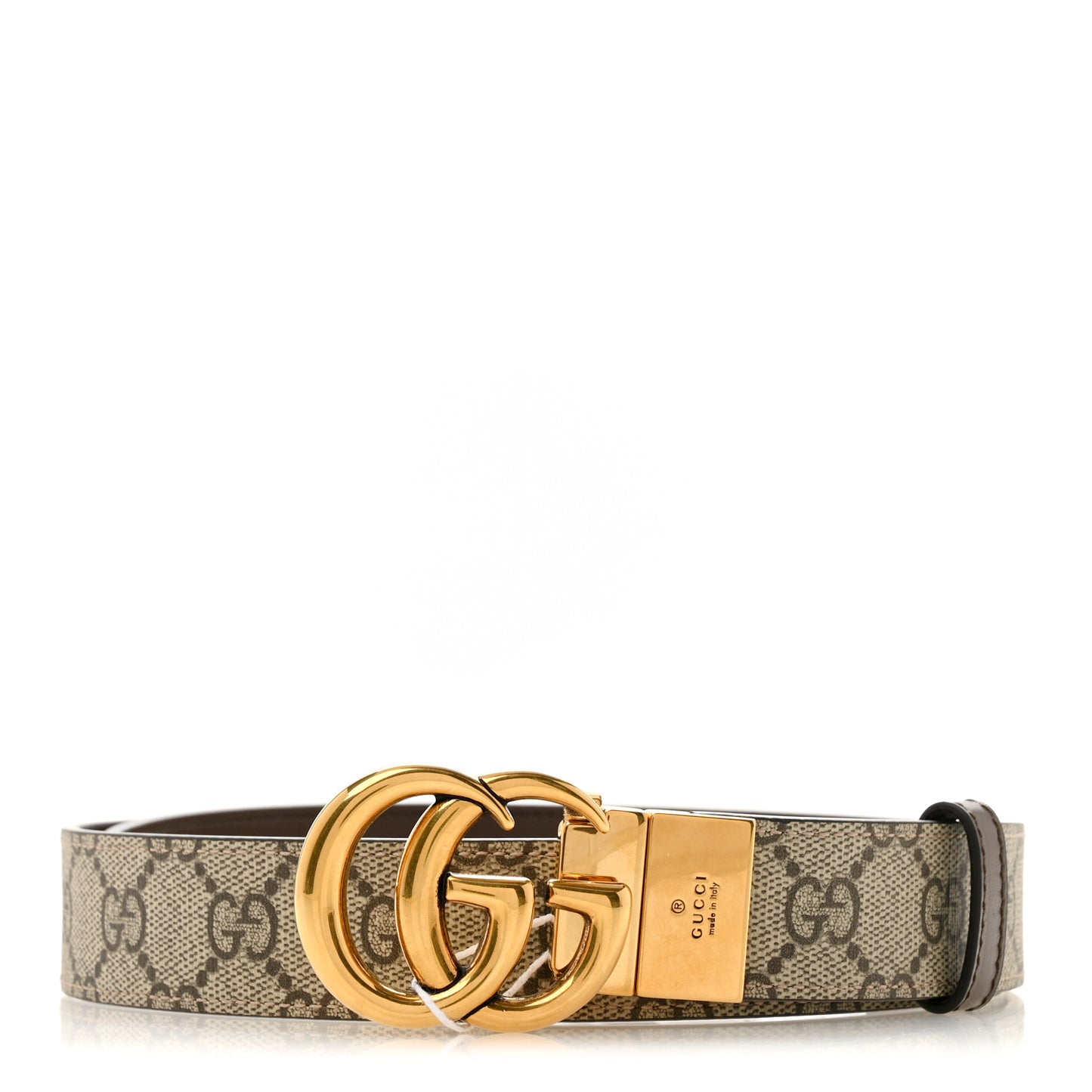 GG Supreme Monogram Plutone Calfskin Double G Reversible 30mm Belt 85 34 Beige Ebony Brown