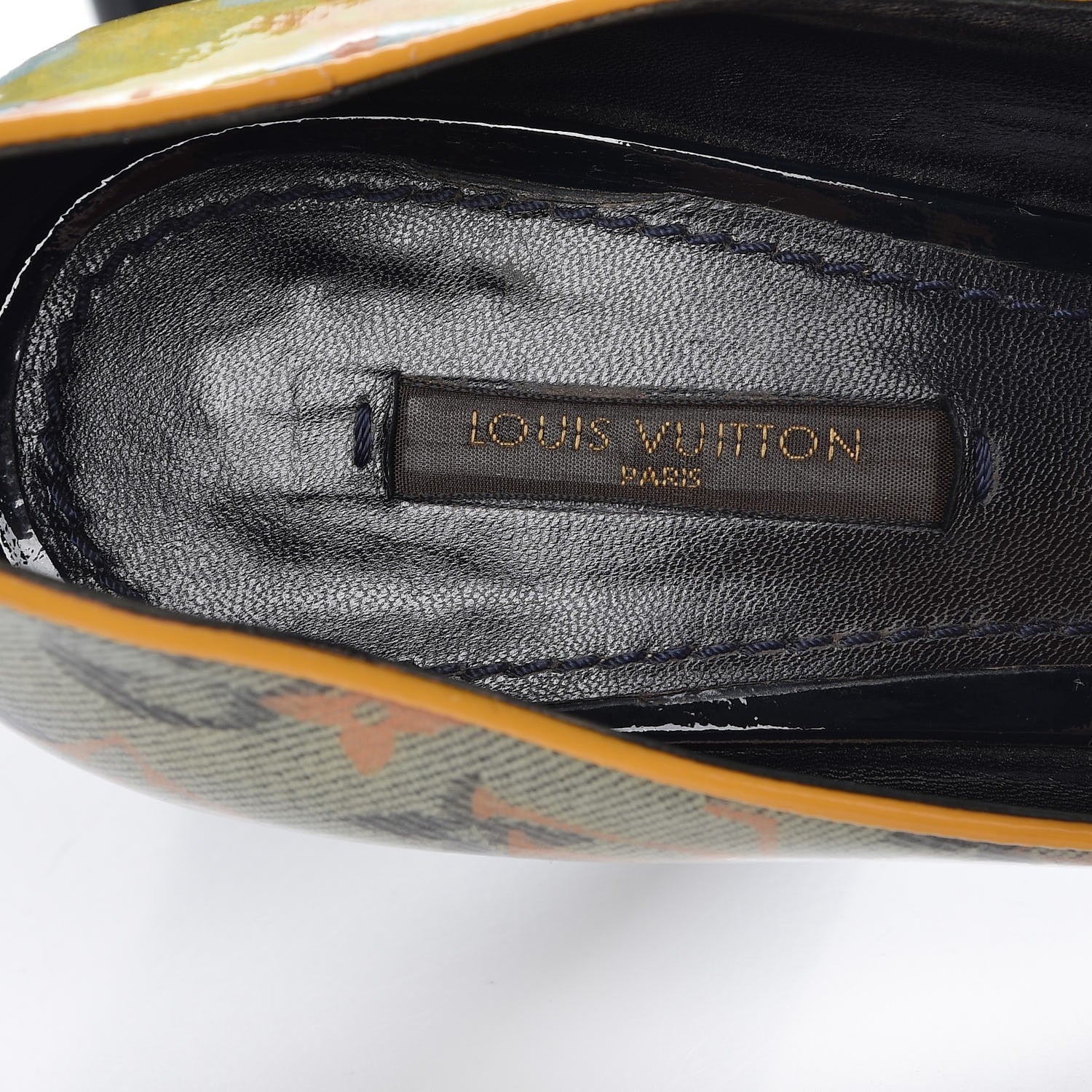 Louis Vuitton Monogram Pulp Karung Defile Peep Toe Pumps 40 Yellow 9 of 9