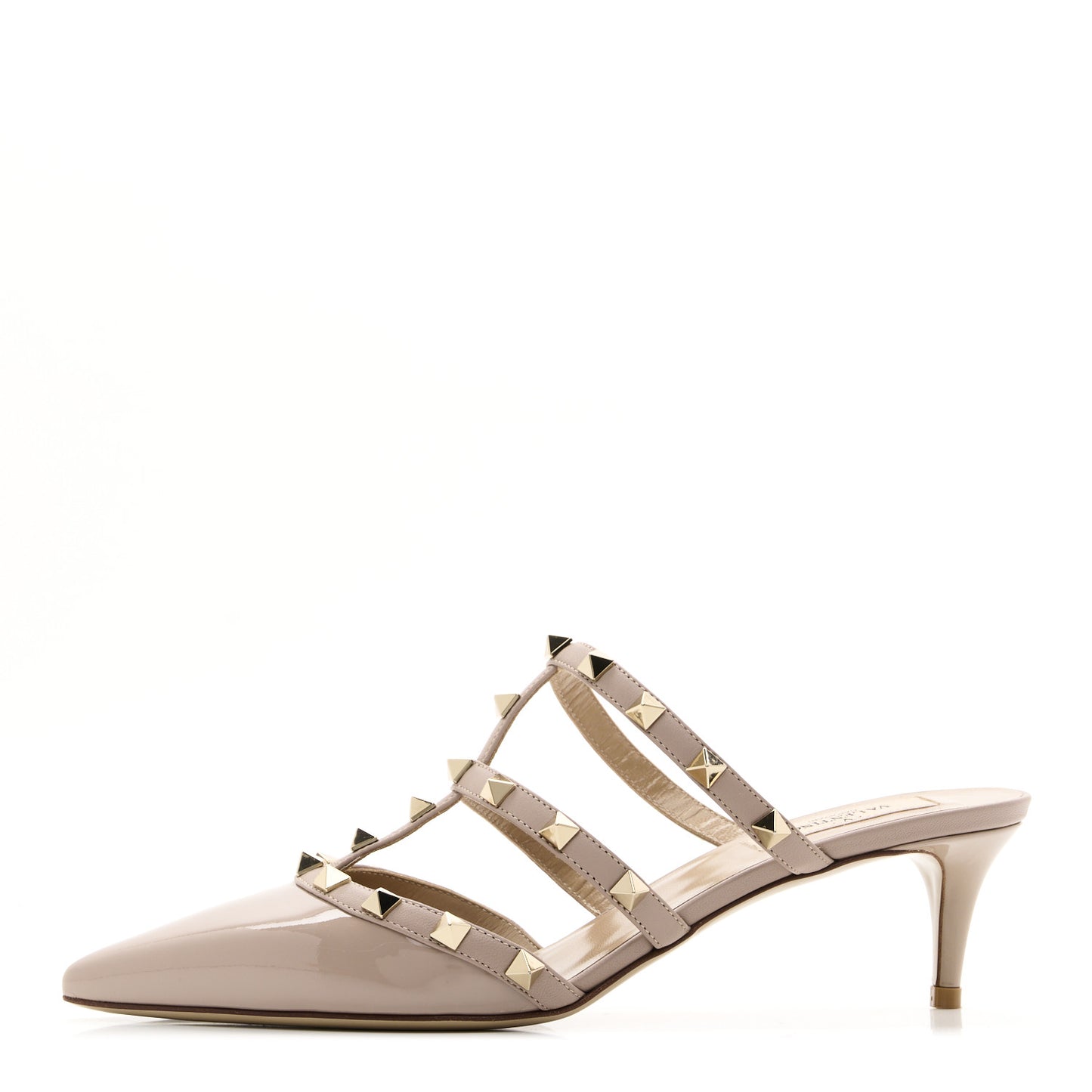 Patent Nappa Rockstud 50mm Cage Mules 38 Poudre