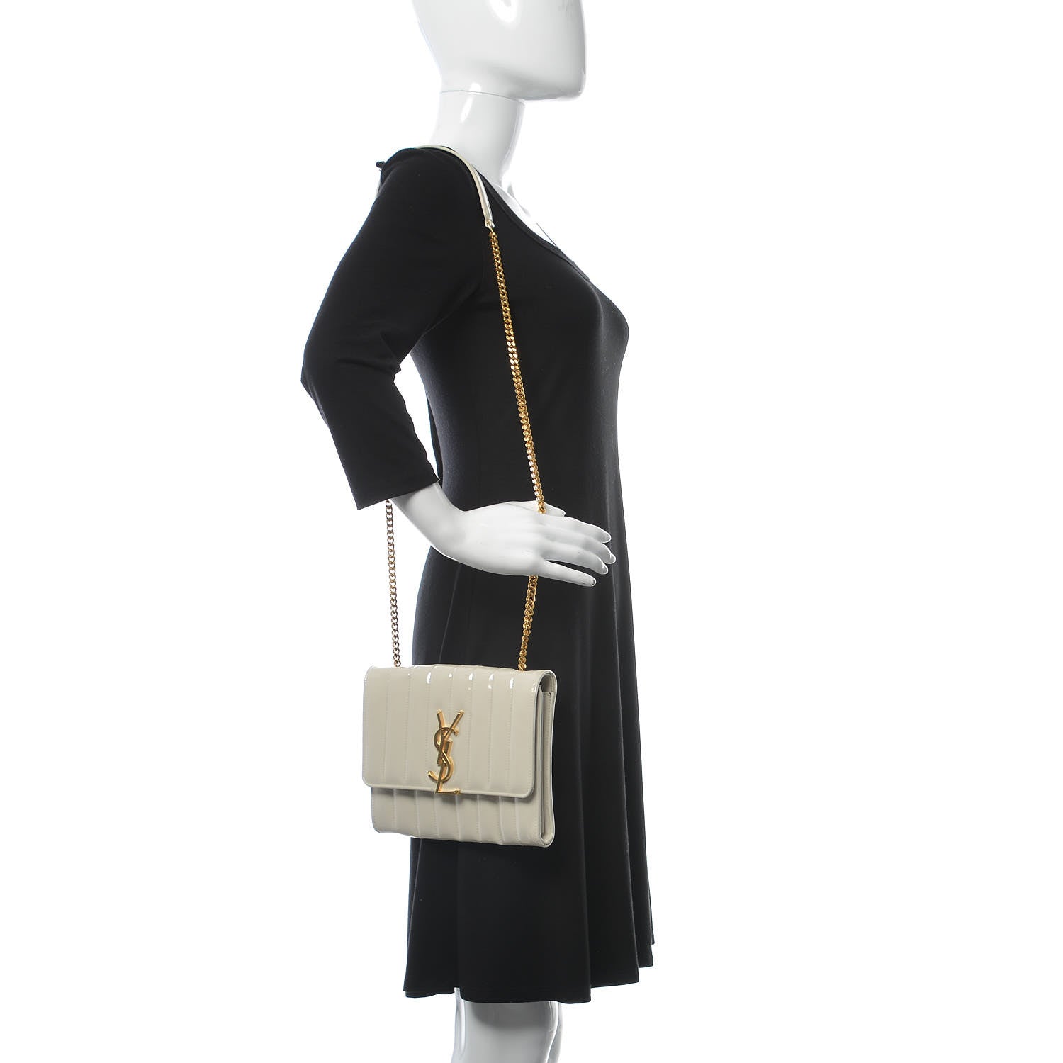 Saint Laurent Patent Calfskin Matelasse Monogram Vicky Chain Wallet Off White 2 of 8