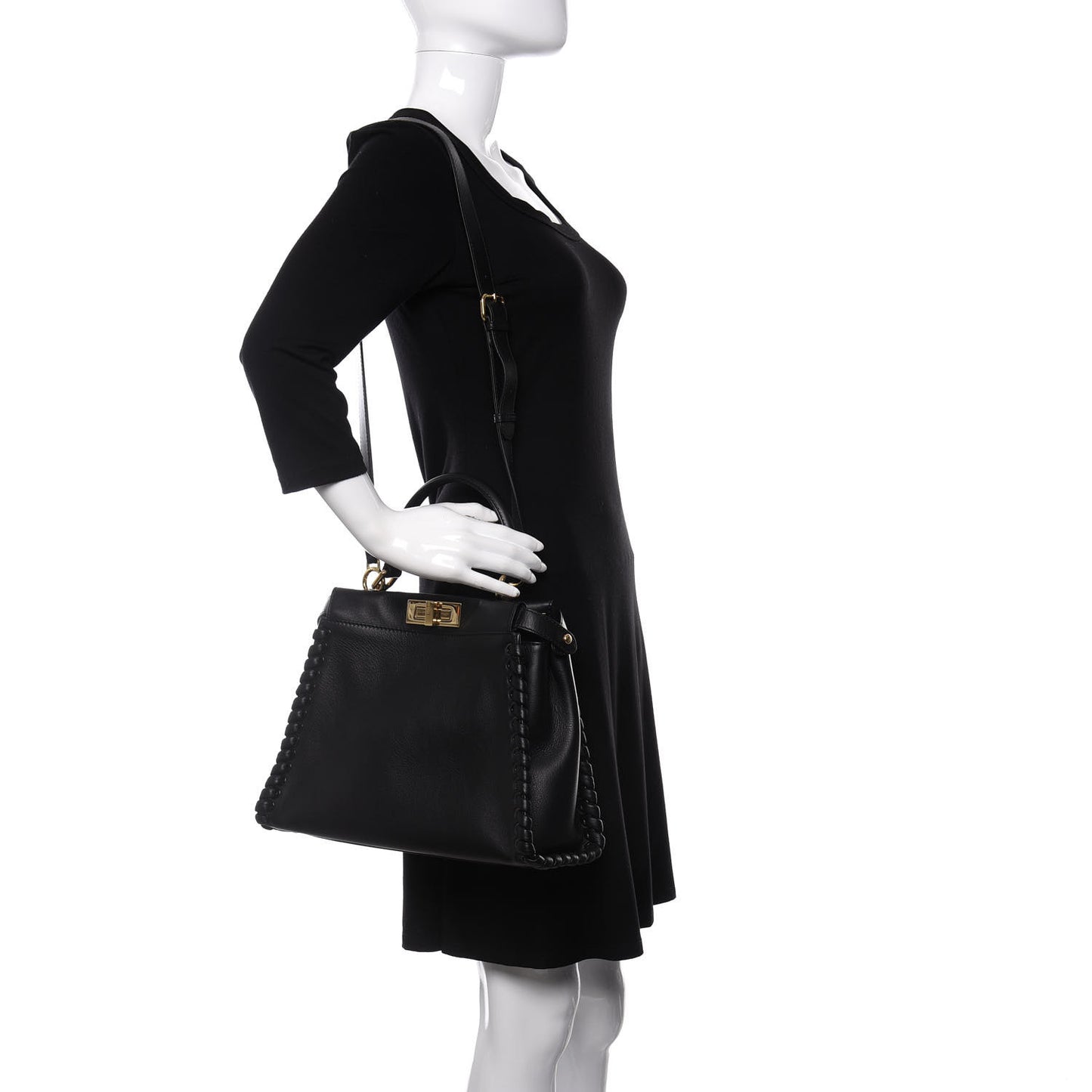 Vitello Seta Lace Up Medium Peekaboo Iconic Satchel Black