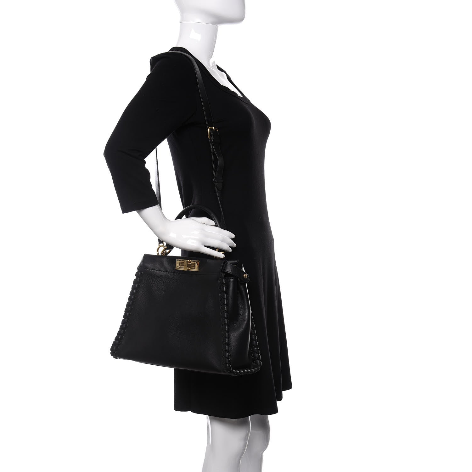 Fendi Vitello Seta Lace Up Medium Peekaboo Iconic Satchel Black 2 of 10