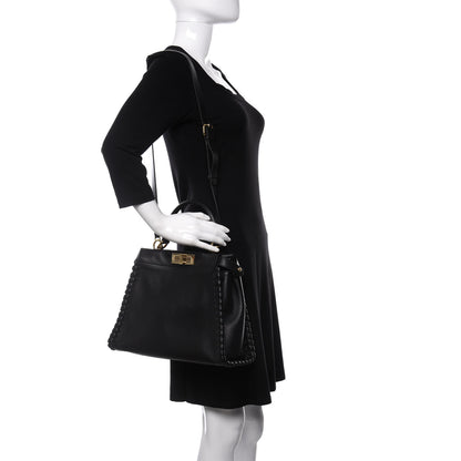 Fendi Vitello Seta Lace Up Medium Peekaboo Iconic Satchel Black 2 of 10
