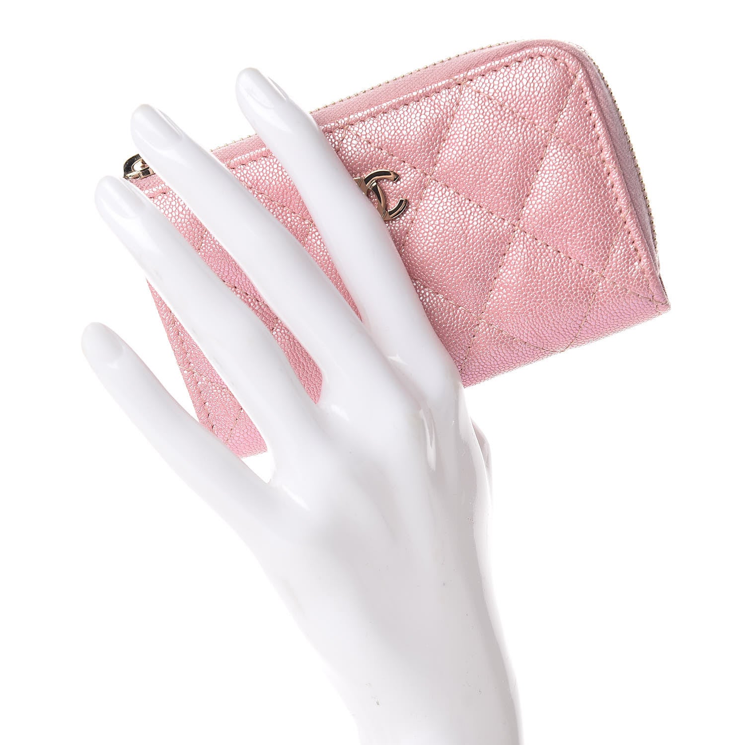 Chanel Iridescent Caviar Quilted Zipped Key Holder Case Rose Pink 2 of 8