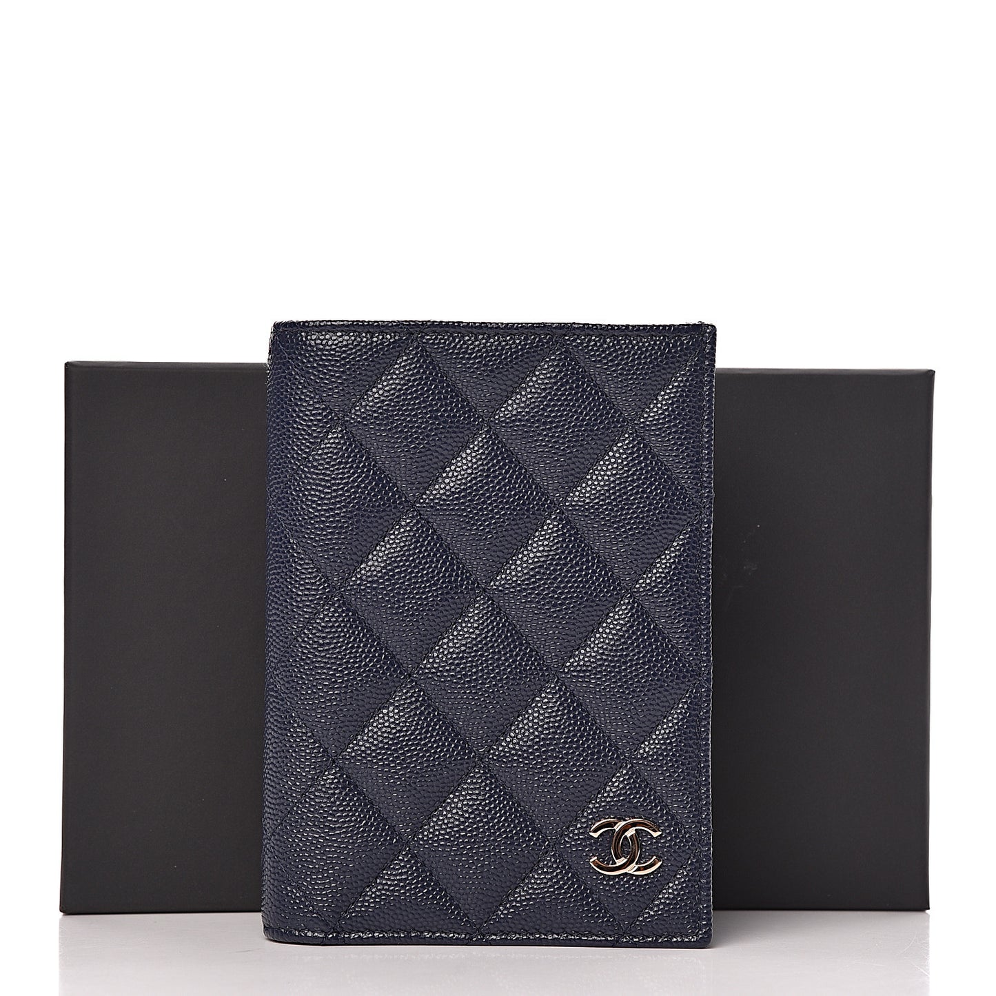 Caviar Quilted Passport Holder Navy Blue