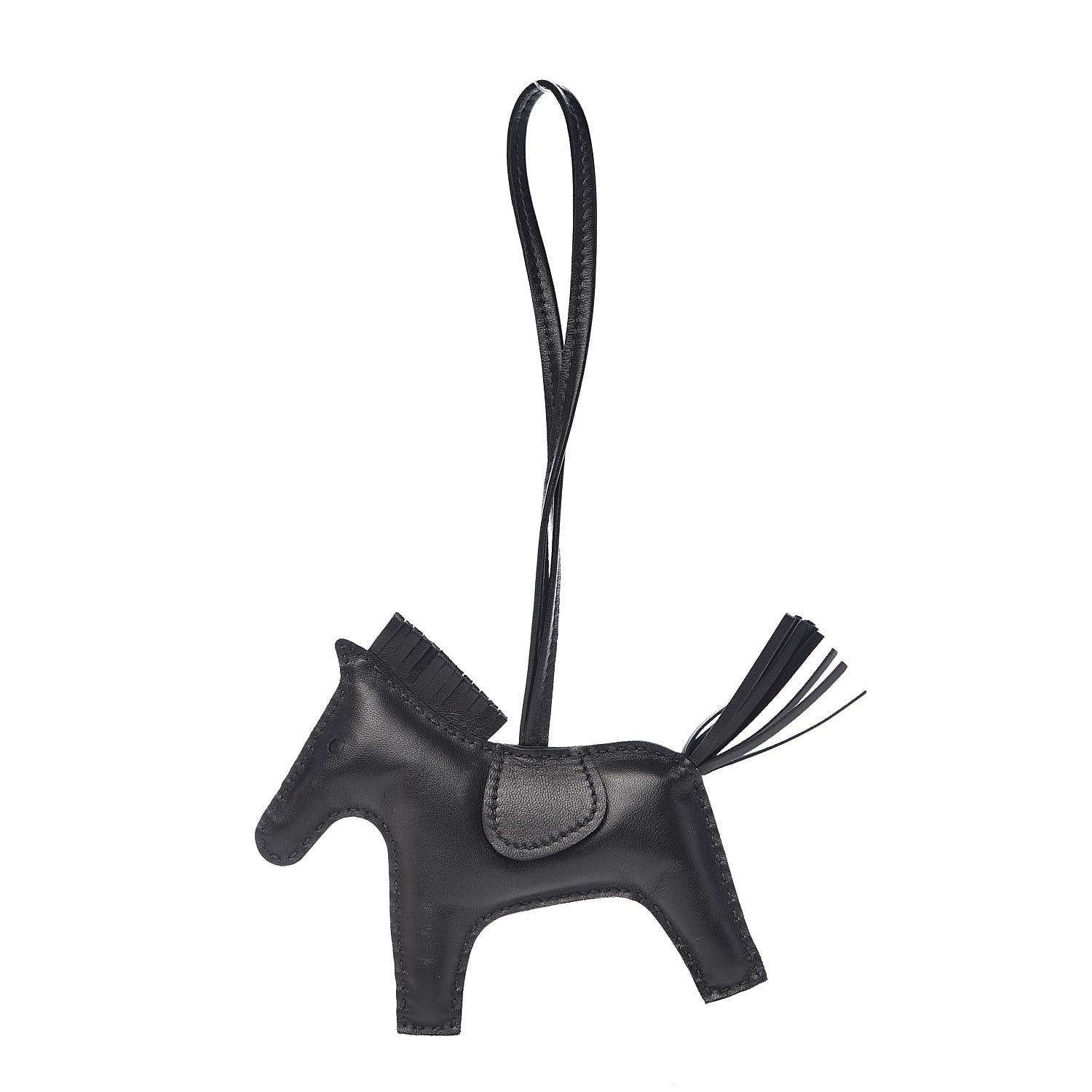 Hermes Milo Lambskin Grigri Rodeo Horse Bag Charm MM So Black 1 of 4