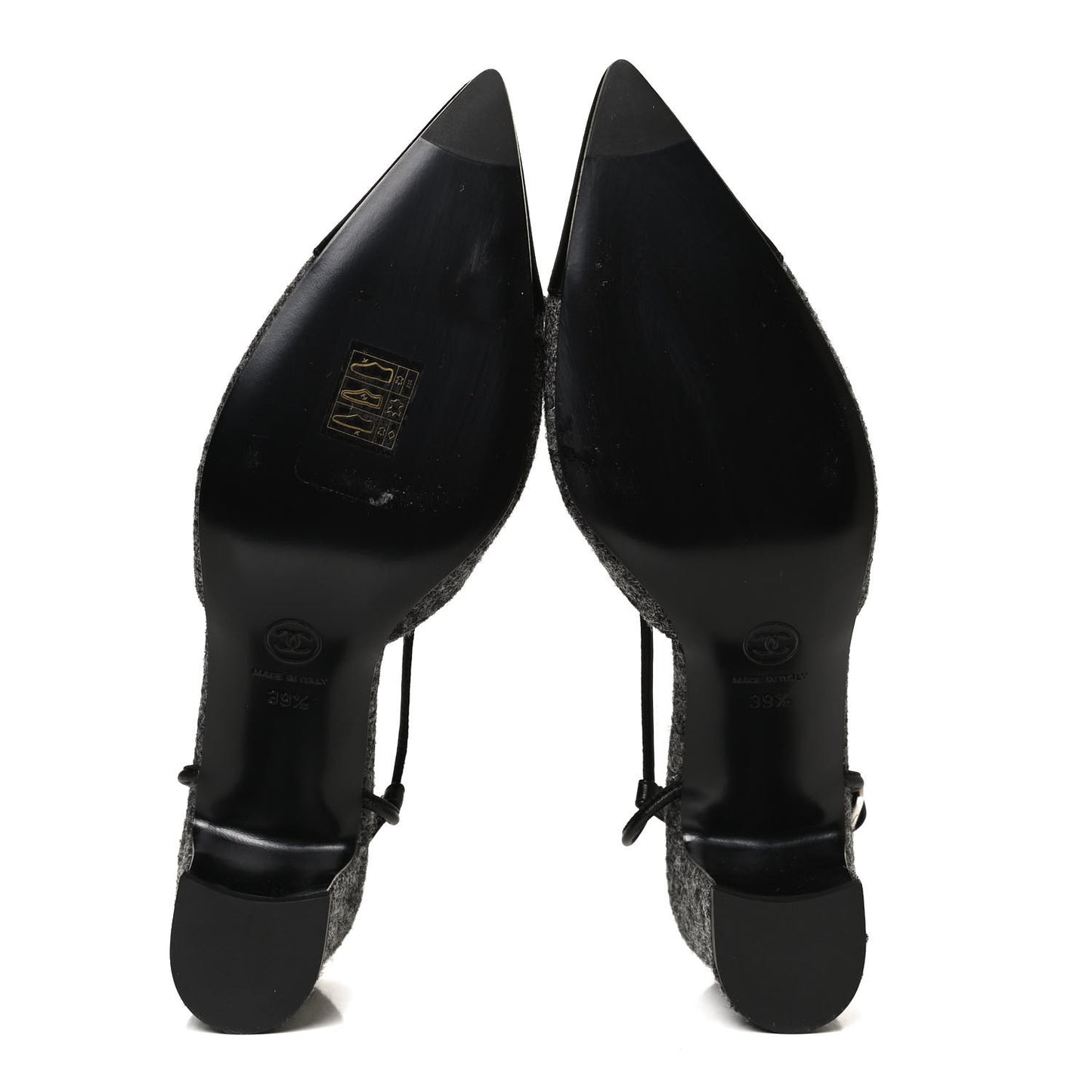 Tweed Satin Slingback Cap Toe Bow Pumps 39.5 Grey Black