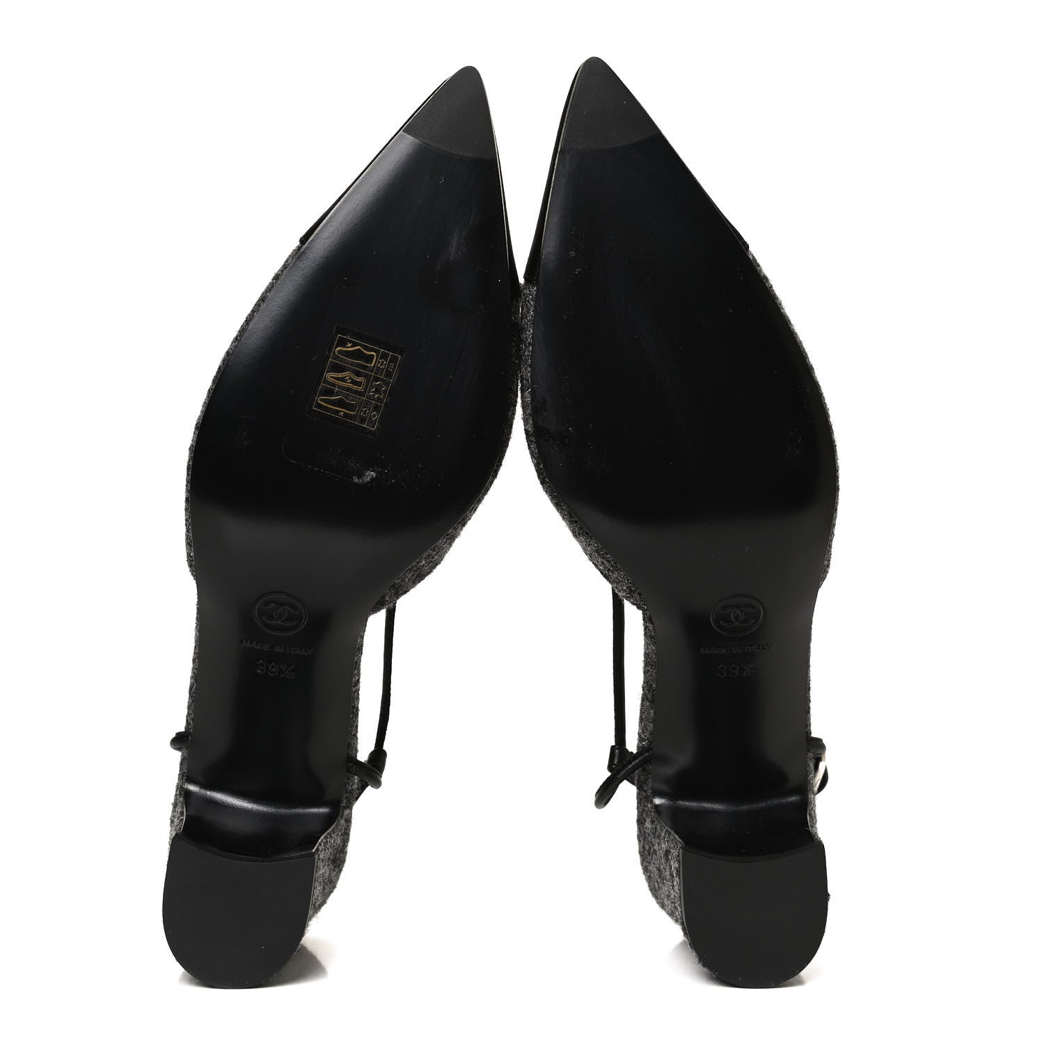 Chanel Tweed Satin Slingback Cap Toe Bow Pumps 39.5 Grey Black 7 of 11