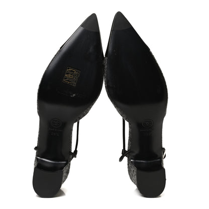 Chanel Tweed Satin Slingback Cap Toe Bow Pumps 39.5 Grey Black 7 of 11