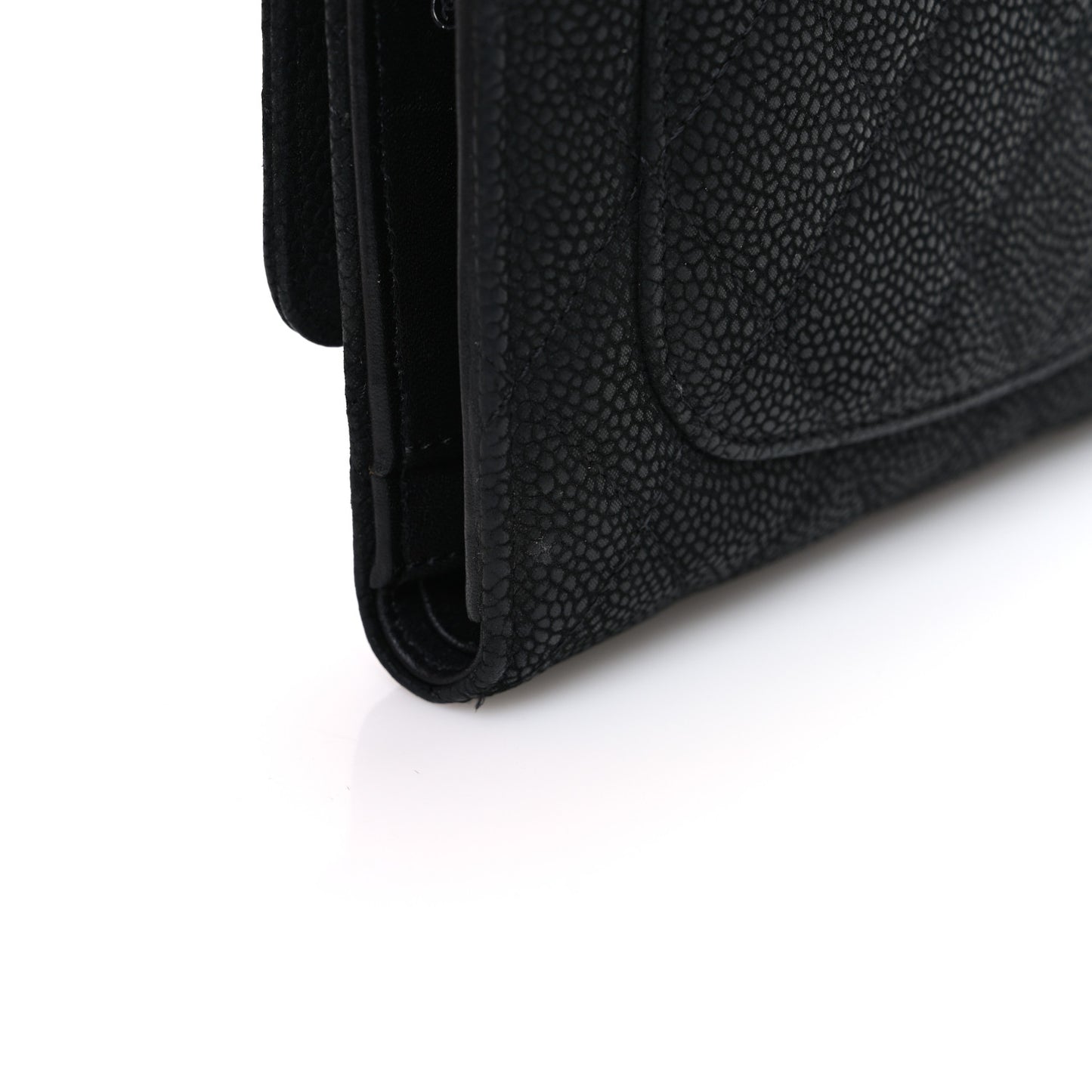 Iridescent Caviar Quilted Large Flap Wallet  Black