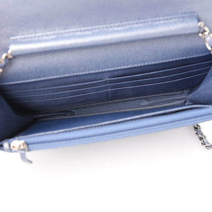 Chanel Metallic Caviar Chevron Quilted Vintage Mademoiselle Wallet On Chain WOC Blue 4 of 11