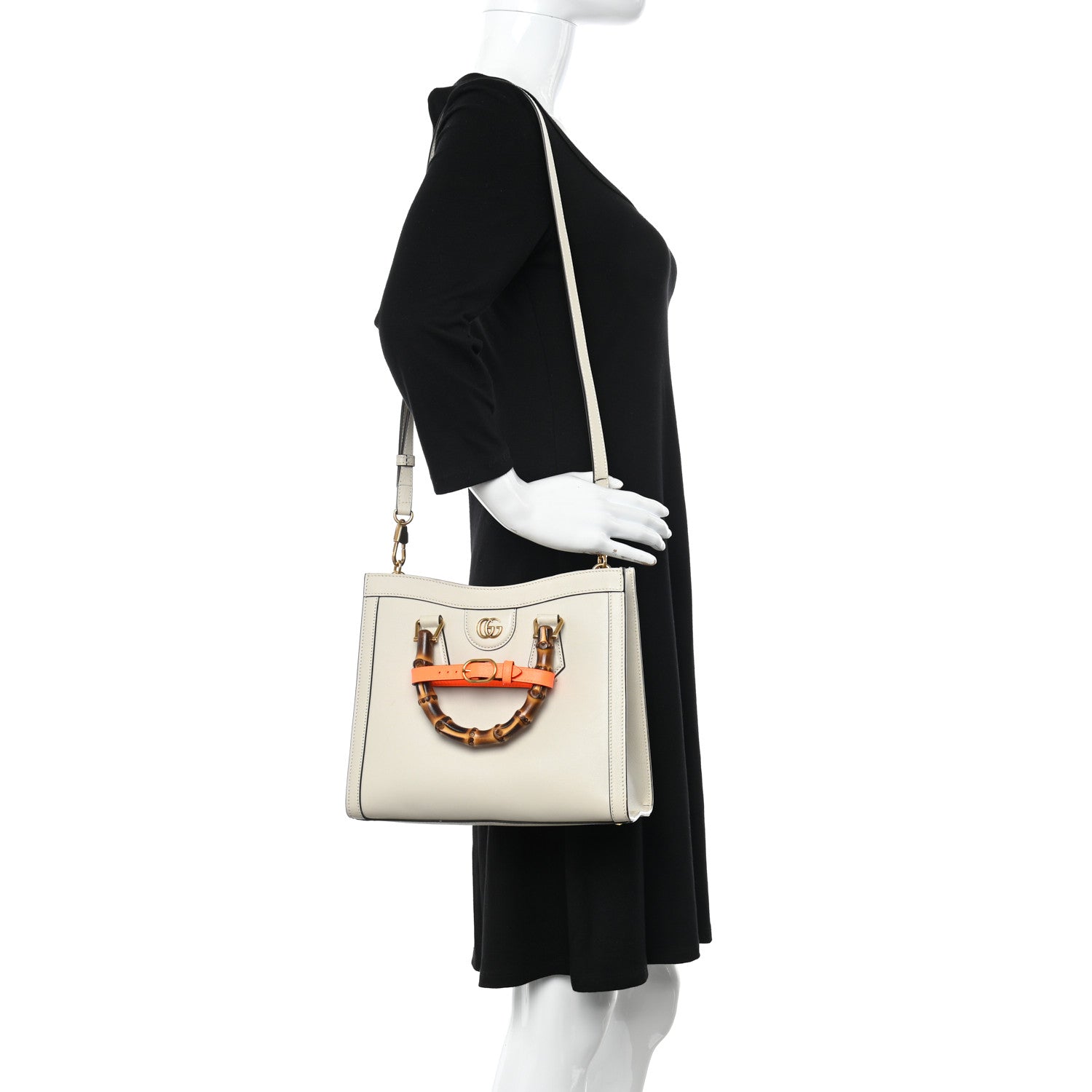 Gucci Wonka Grain Calfskin Small Diana Tote Bag Mystic White Orange Fluo 2 of 22