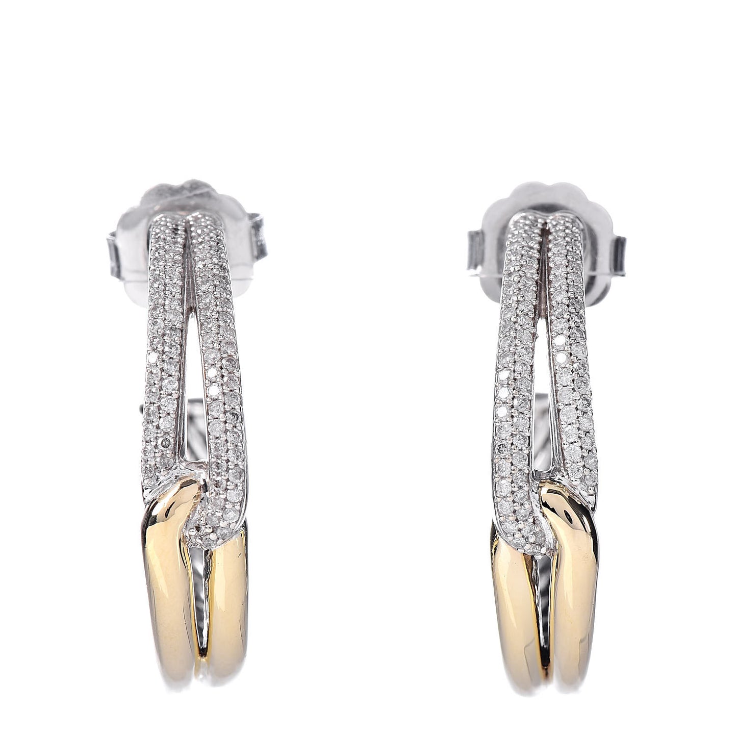 Sterling Silver 18K Yellow Gold Diamond Pave Single Loop Labyrinth Hoop Earrings