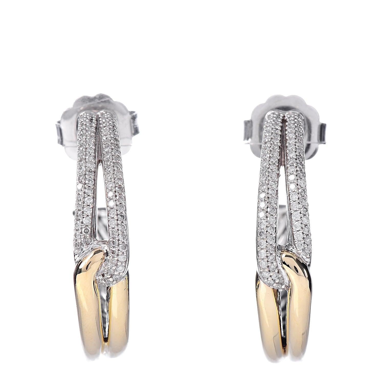 David Yurman Sterling Silver 18K Yellow Gold Diamond Pave Single Loop Labyrinth Hoop Earrings 1 of 5