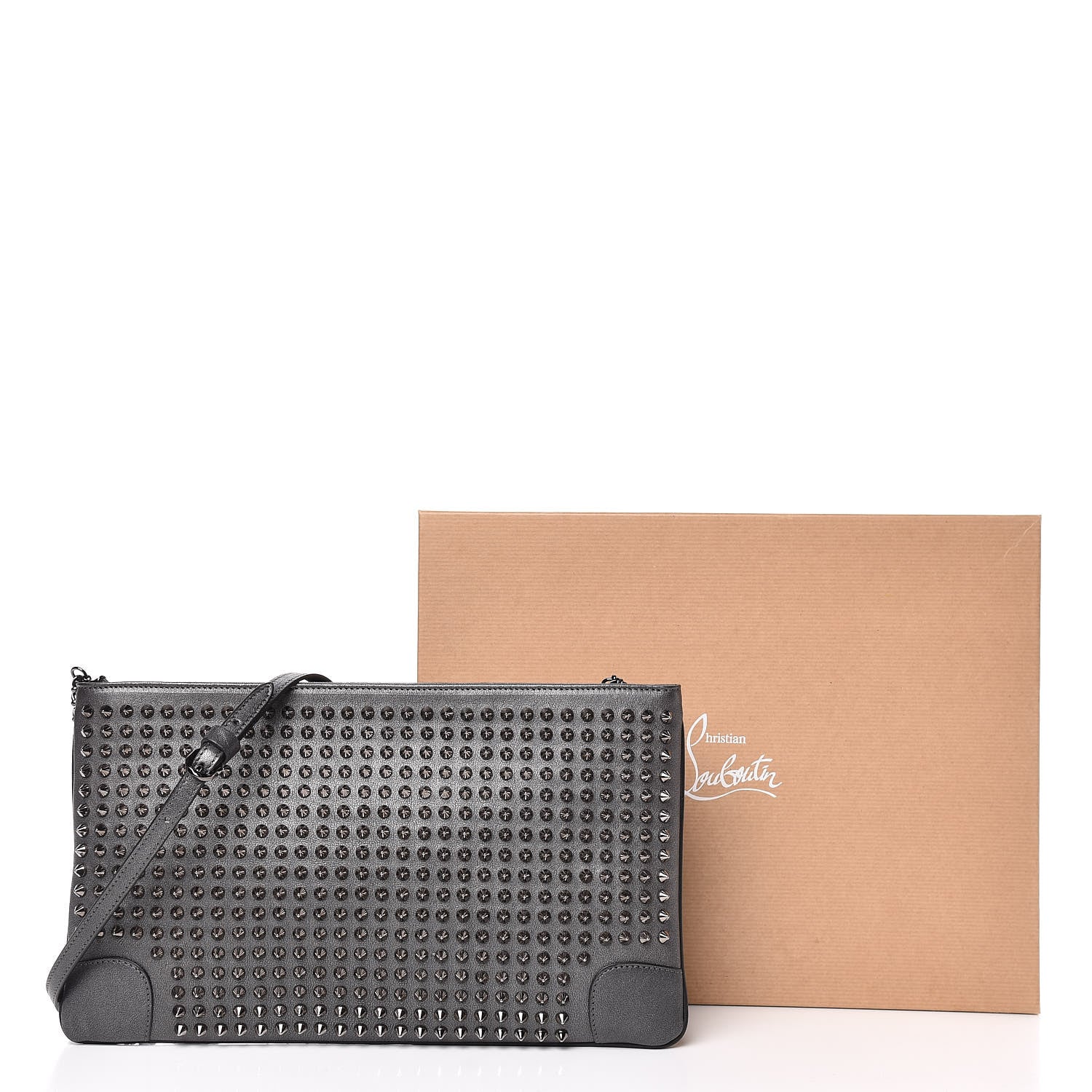Christian Louboutin Calfskin Spikes Loubiposh Chain Clutch Anthracite Gun Metal 11 of 11