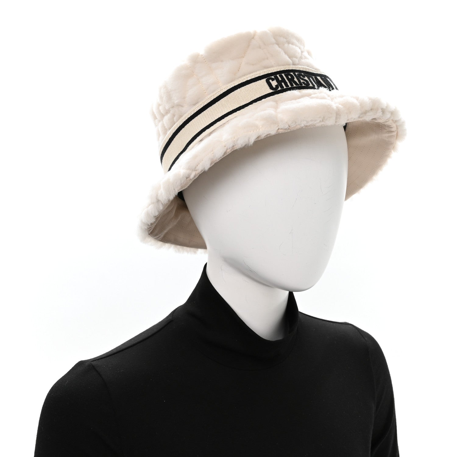 Christian Dior Shearling Cannage D-Bobby Bucket Hat 58 Ecru 2 of 8