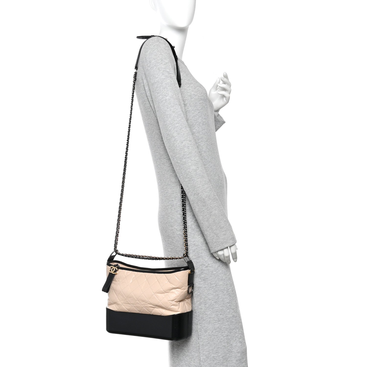 Chanel Aged Calfskin Quilted Medium Gabrielle Hobo Beige Black 2 of 10