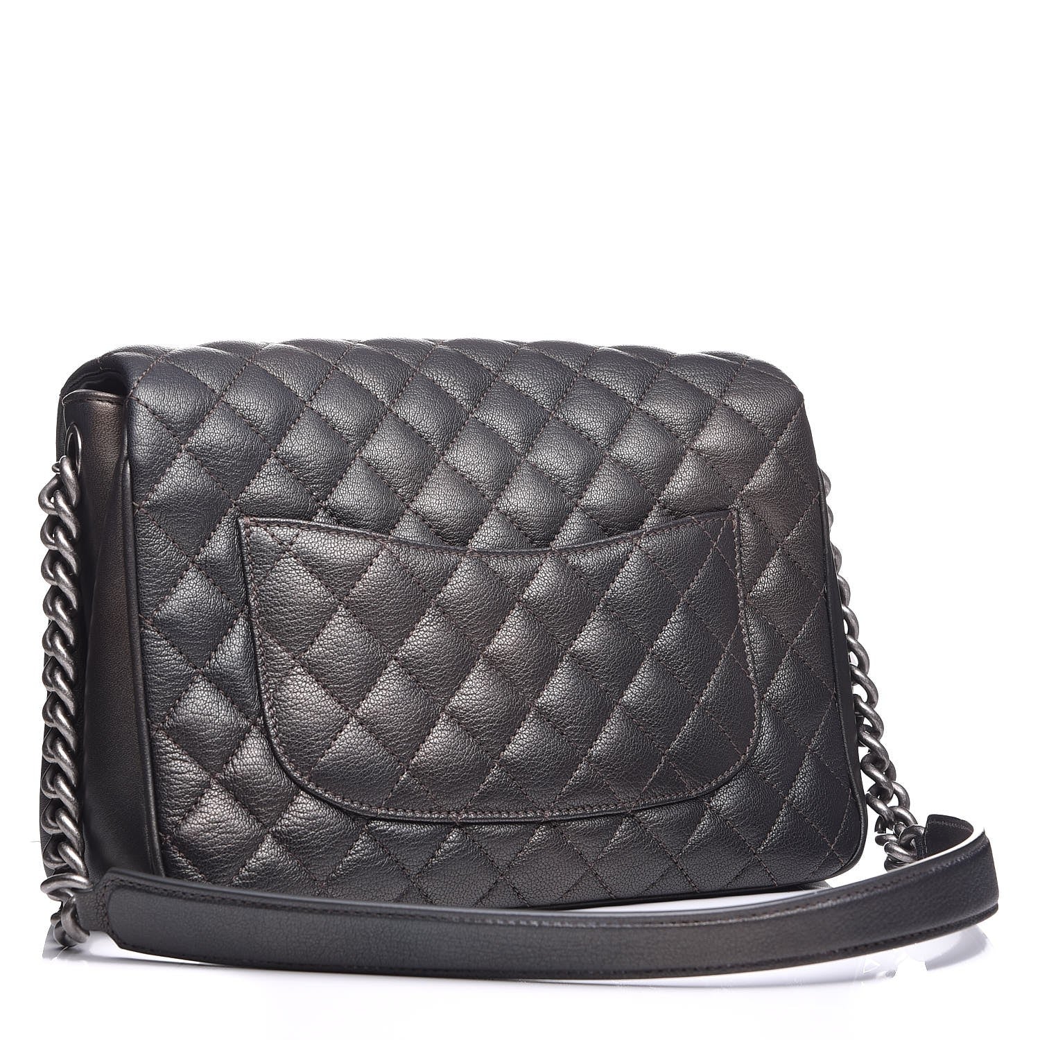Chanel Metallic Goatskin Quilted Medium Rock In Rome Flap Charcoal 3 of 10