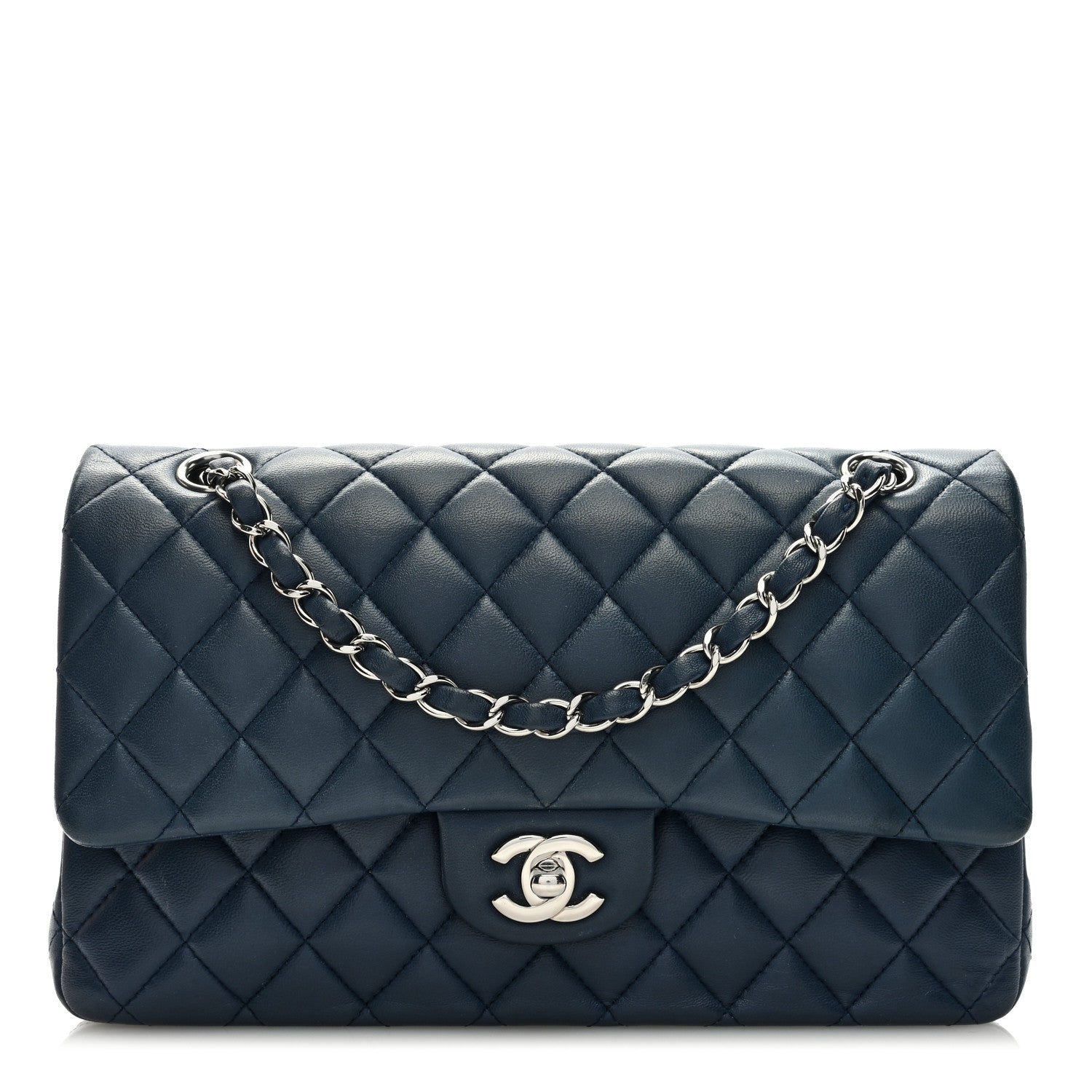 Chanel Lambskin Quilted Medium Double Flap Dark Blue 1 of 9