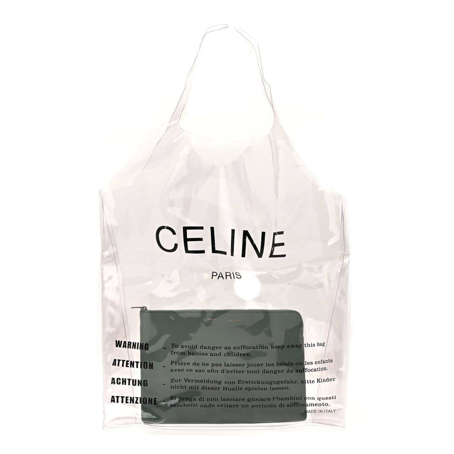 Celine Plastic Bag with Cloudy Lambskin Solo Zip Pouch Clutch Celadon 1 of 11