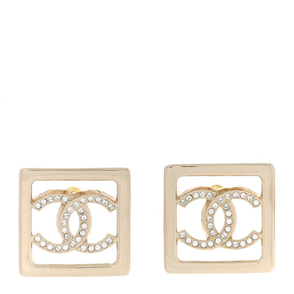 Chanel Metal Crystal Square CC Earrings Gold 1 of 4