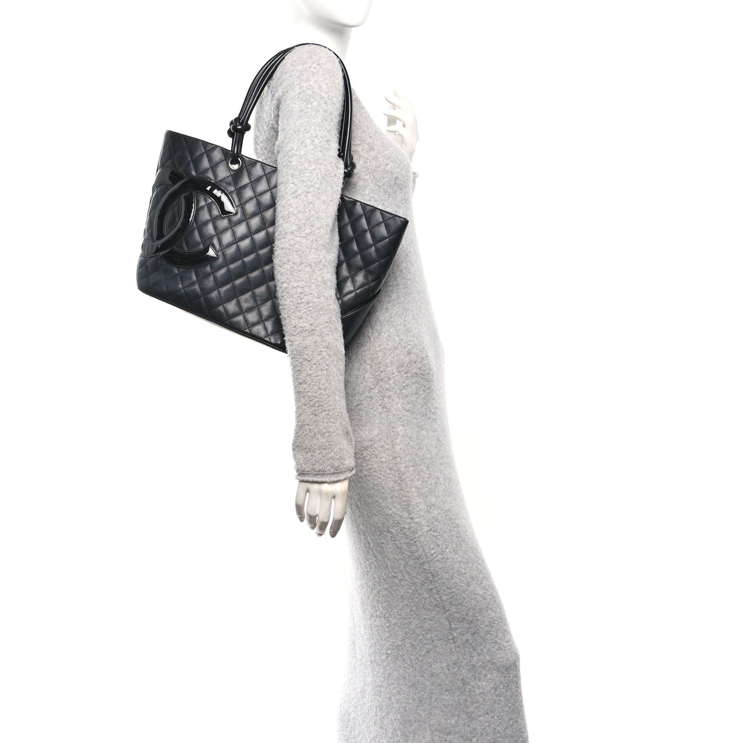 Calfskin Quilted Large Cambon Tote Black