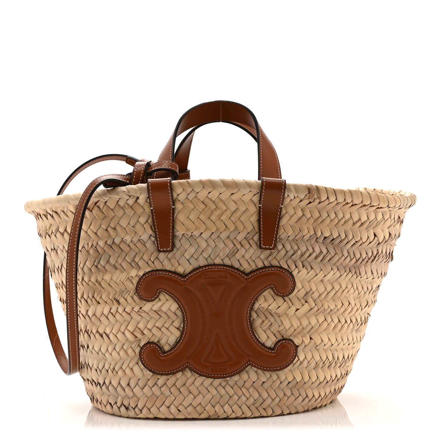 Celine Raffia Calfskin Triomphe Teen Panier Tan 1 of 10