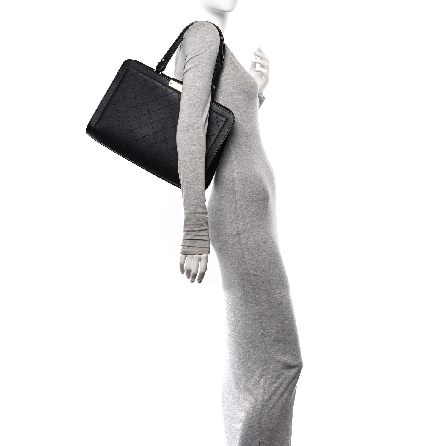 Chanel Grained Calfskin Stitched Large Label Click Shopper Tote Black 2 of 10