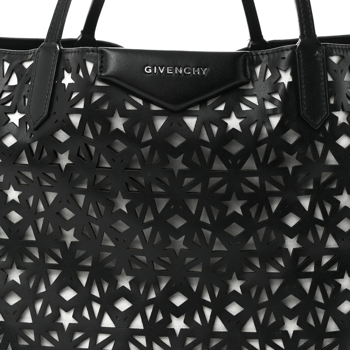 Calfskin Lazer Cut Large Antigona Tote Black White