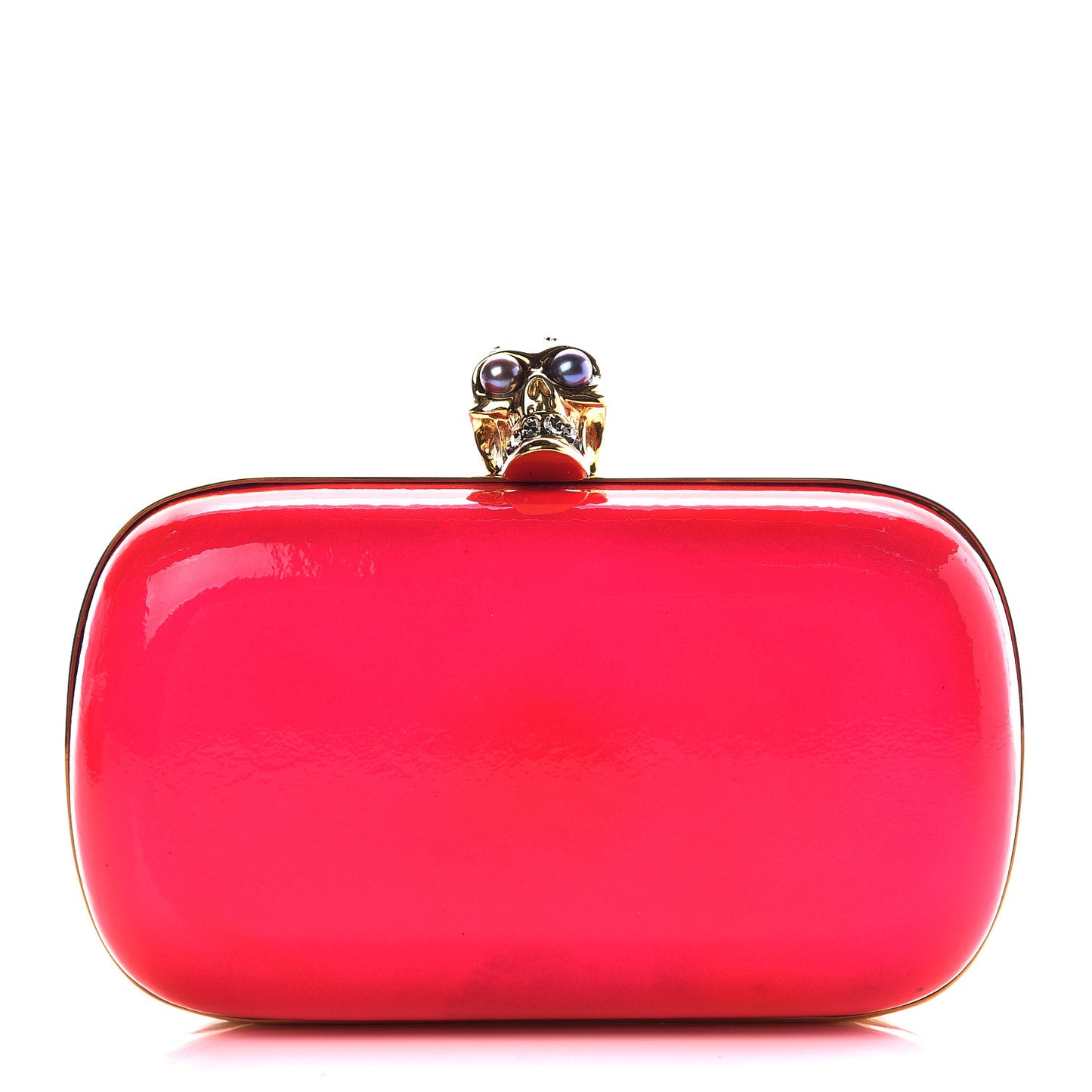 Patent Crystal Skull Box Clutch Pink