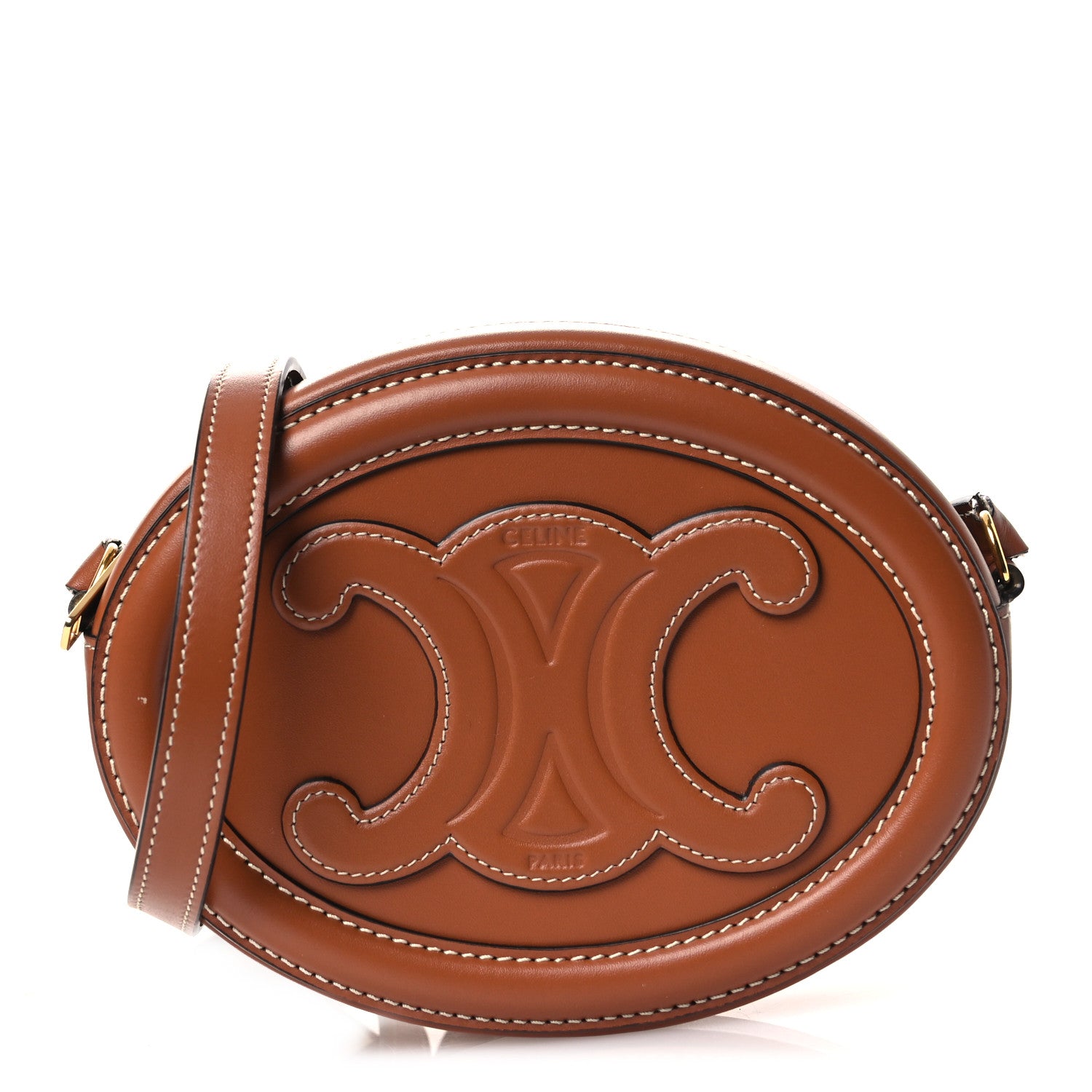 Celine Smooth Calfskin Cuir Small Triomphe Oval Crossbody Purse Tan 1 of 14
