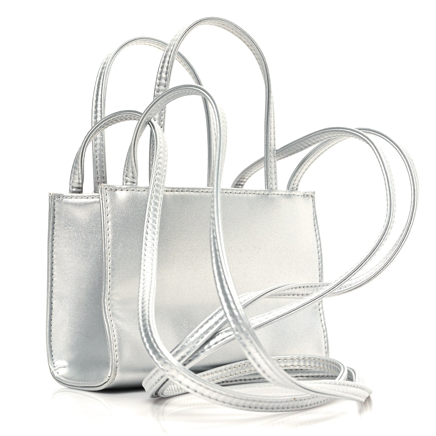 Telfar Metallic Vegan Leather Small Shopping Bag Silver 3 of 12